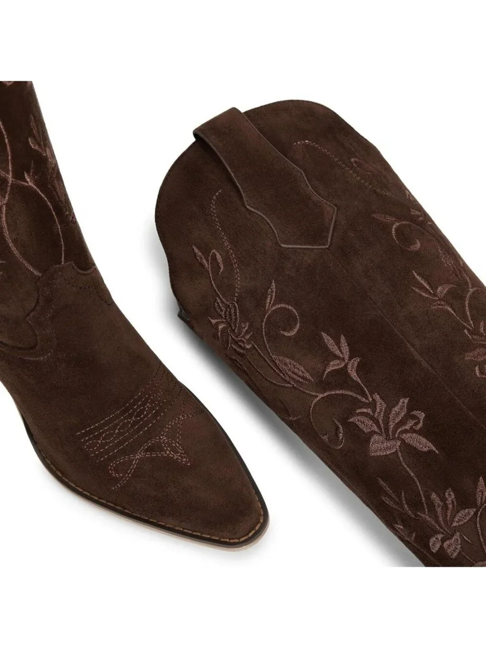 Women's Suede Chocolate Cowboy Knee High Cowgirl Boots Pointed Toe Chunky Heels